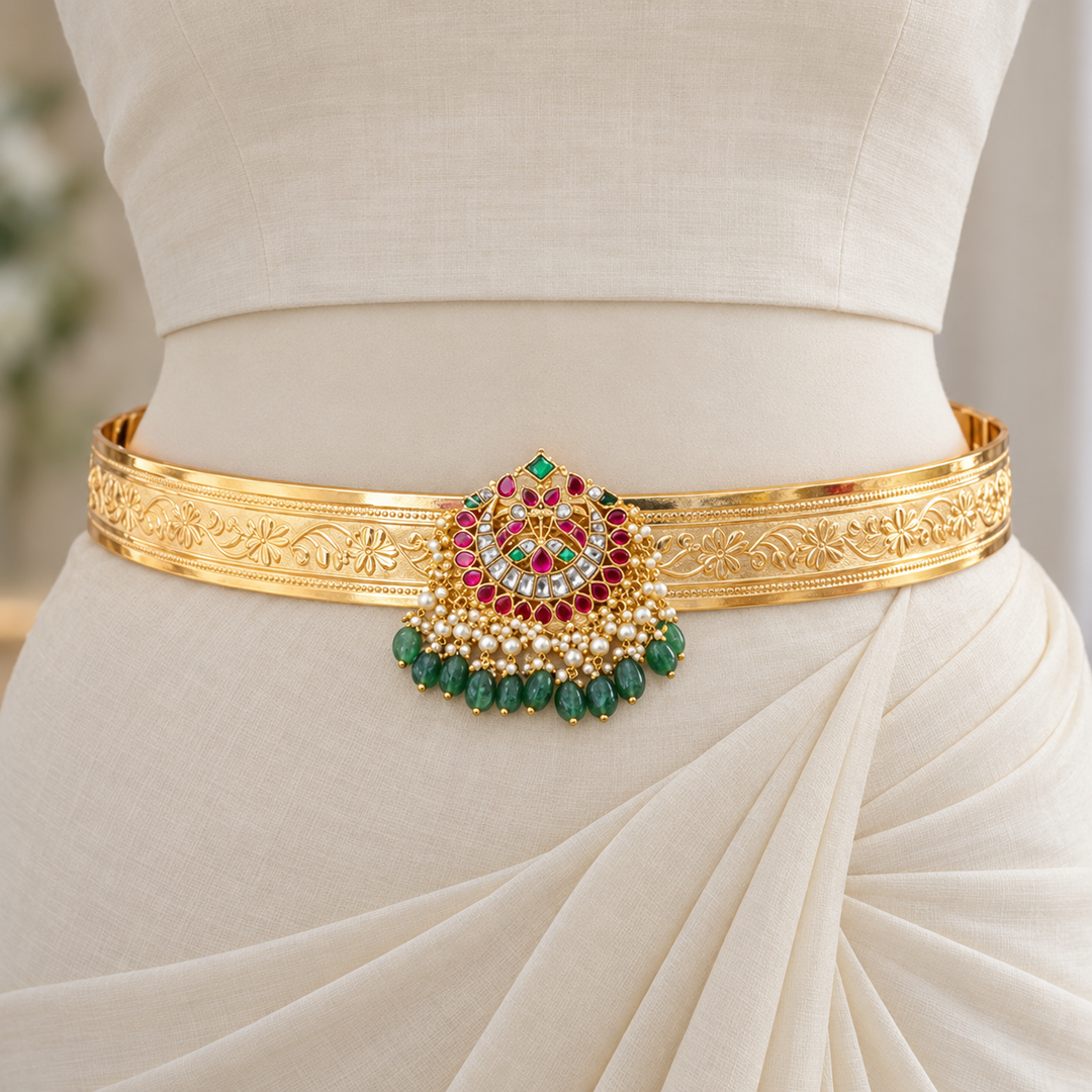 Exquisite Kundan Gold Hip Belt - Perfect for Weddings