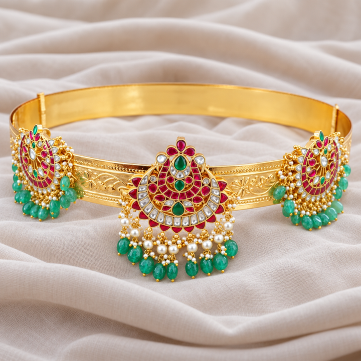 Elegant Kundan Gold Hip Belt for Festive Occasions