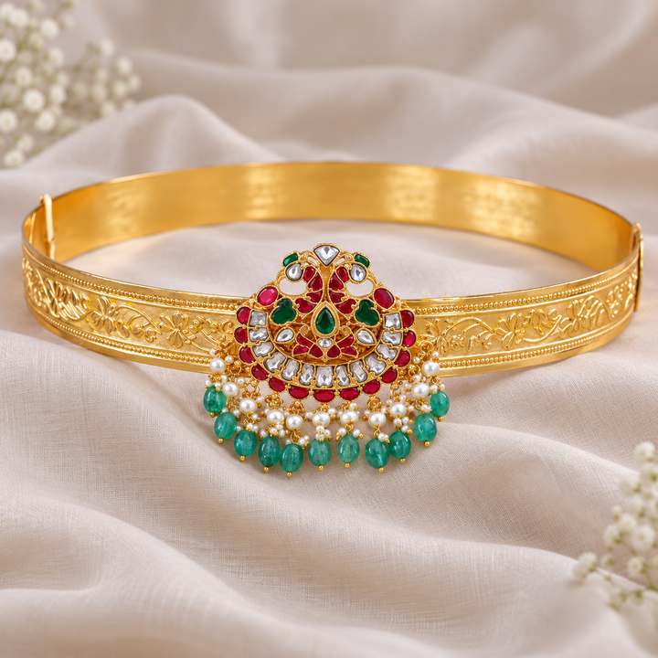 Exquisite Kundan Gold Hip Belt for Radiant Occasions