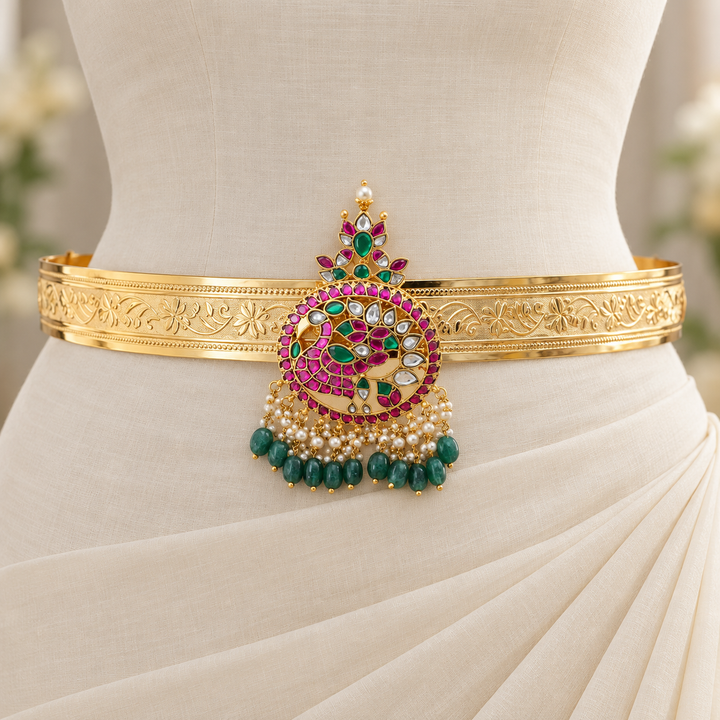 Gold Kundan Hip Belt for Celebrations