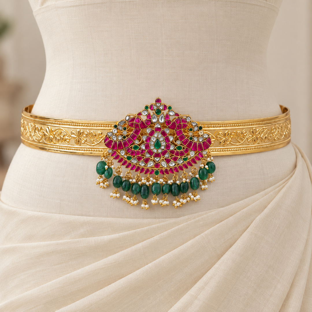 Exquisite Kundan Gold Hip Belt for Weddings & Festivities