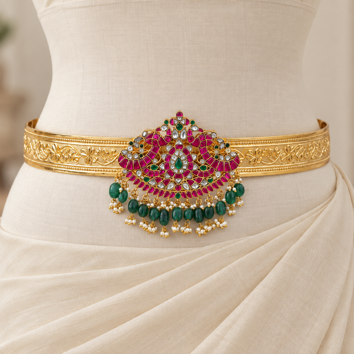 Exquisite Kundan Gold Hip Belt for Weddings & Festivities