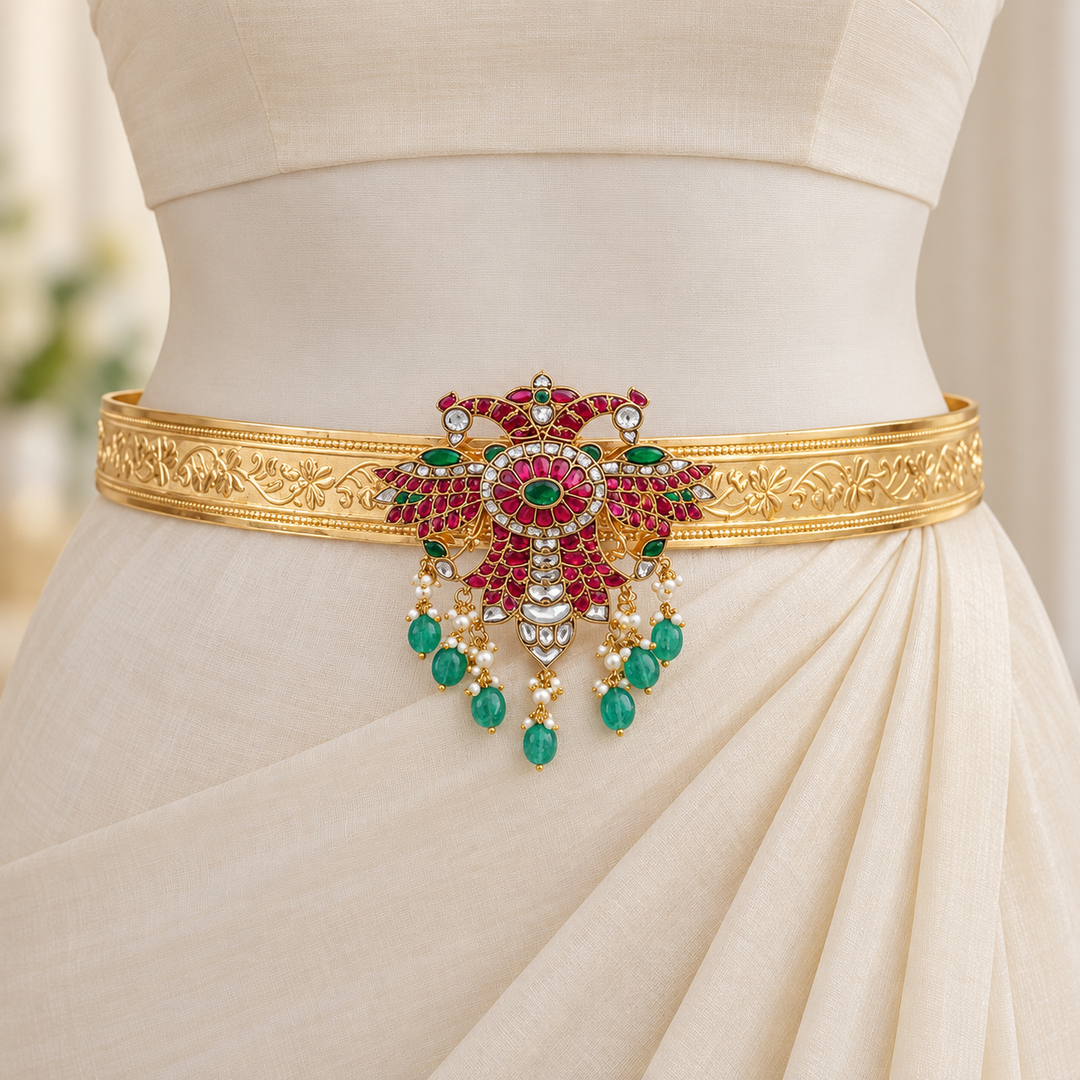 Exquisite Kundan Gold Festive Hip Belt