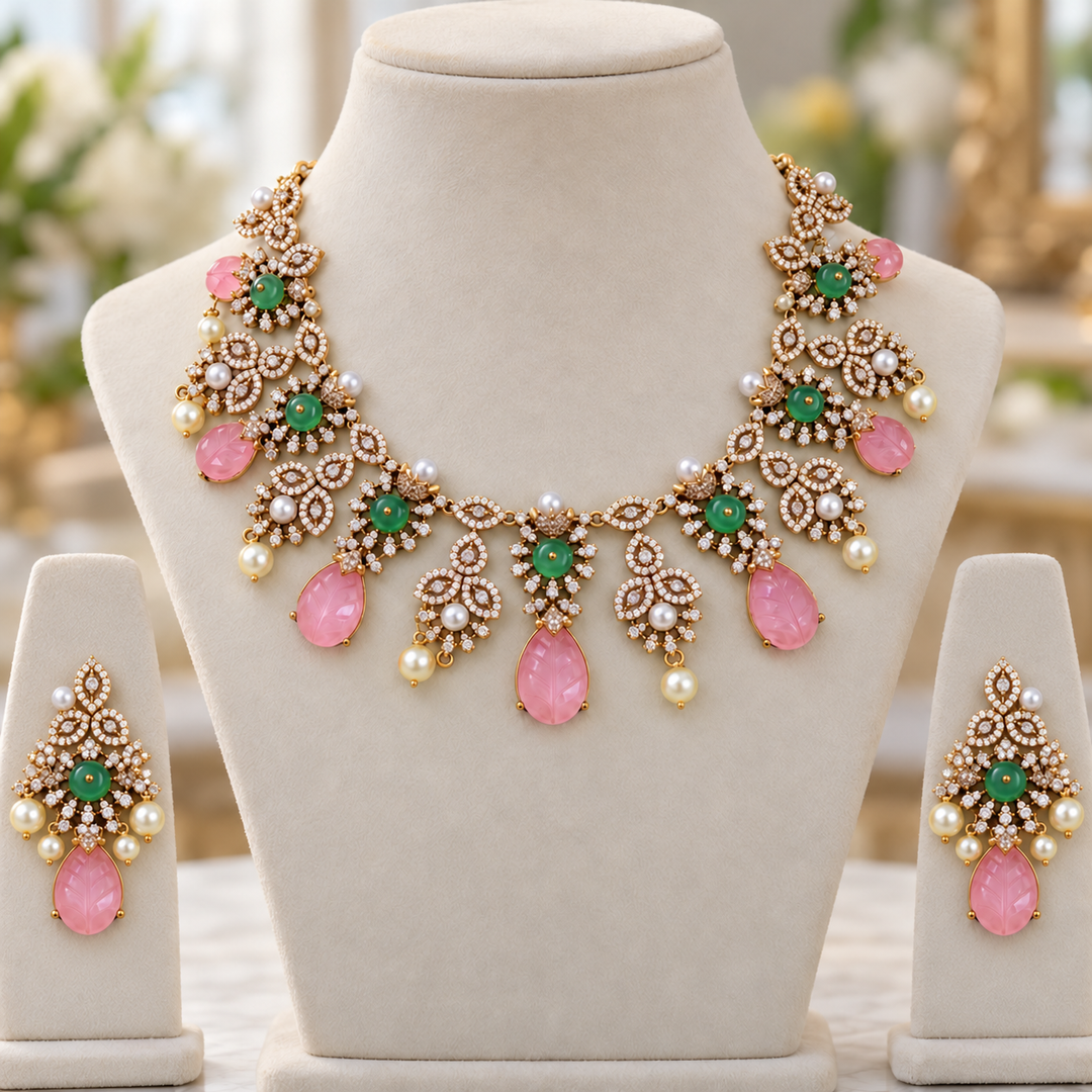 Celebrate in Style with Our Pink & Green Necklace Set