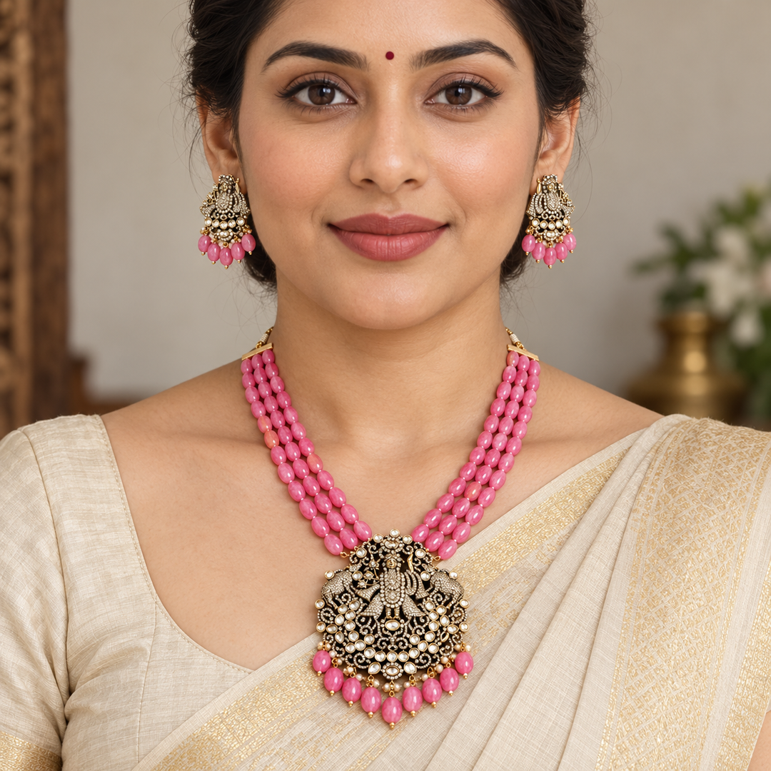 Balaji Pendant Pink Beads Victorian AD Haram