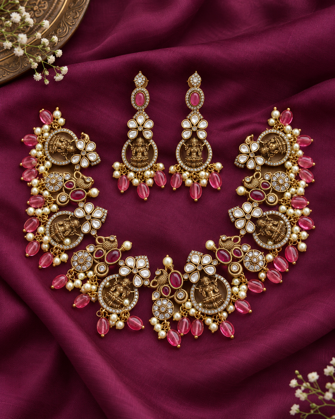 Victorian AD Short Necklace with Pearls & Pink Beads