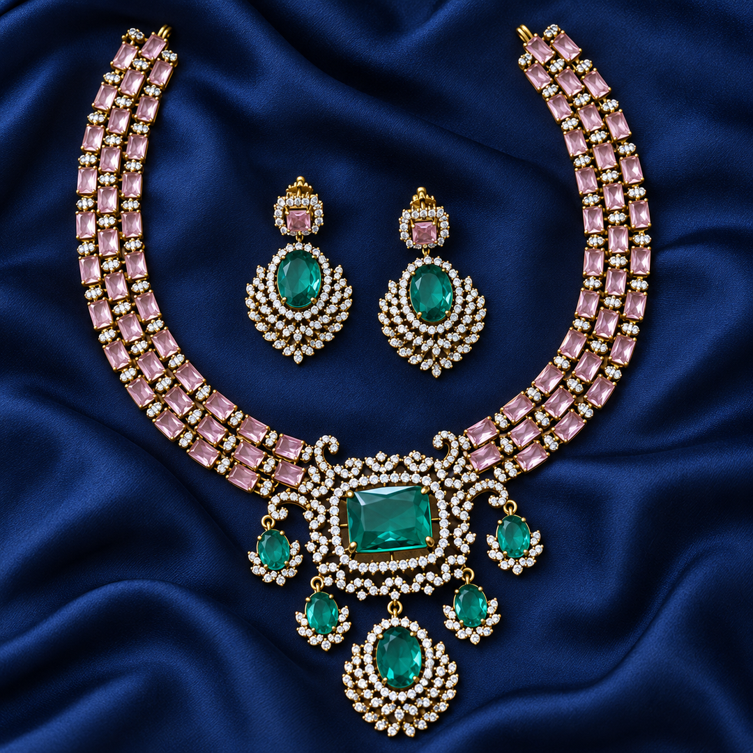 Victorian Elegance: American Diamond Necklace Set