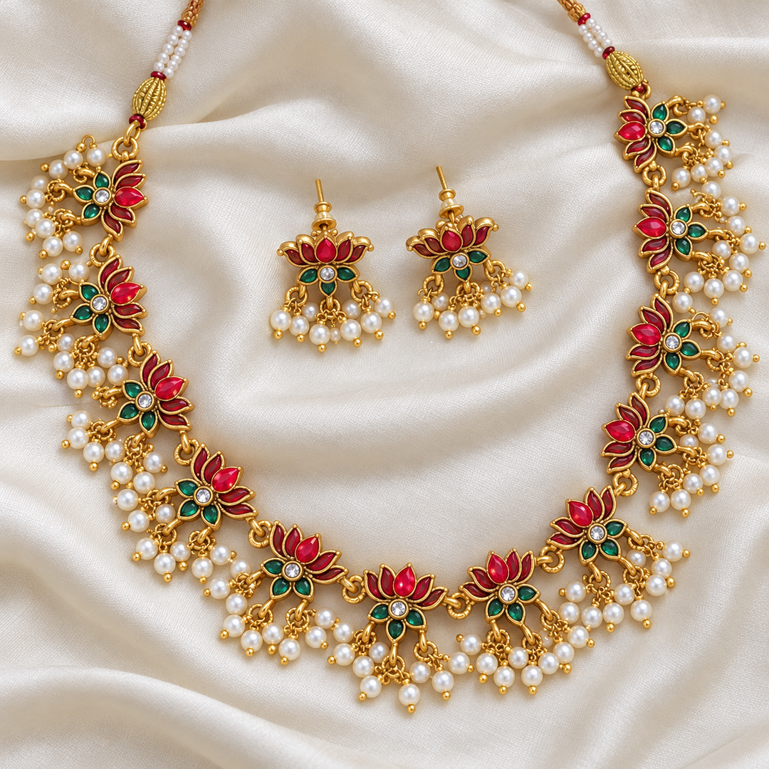 Elegant Lotus Necklace for Weddings and Festive Occasions