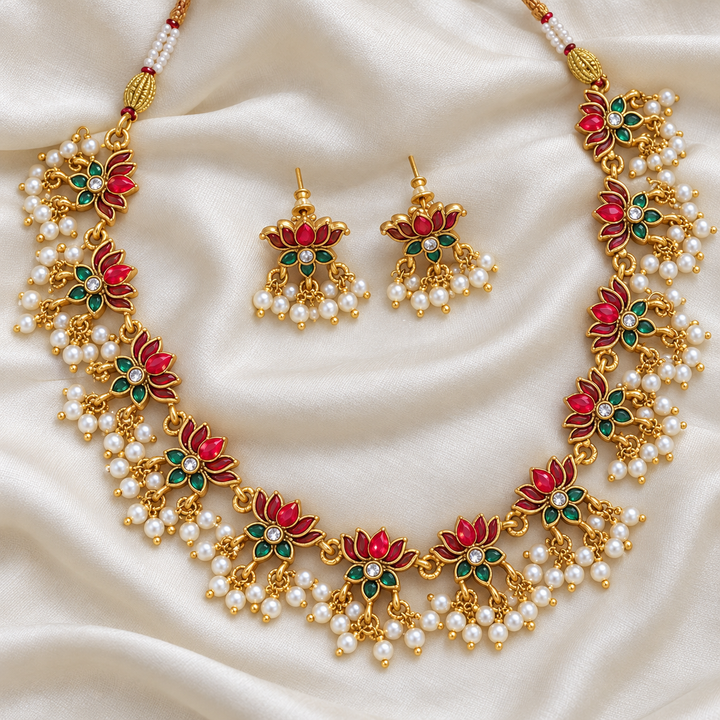 Elegant Lotus Necklace for Weddings and Festive Occasions
