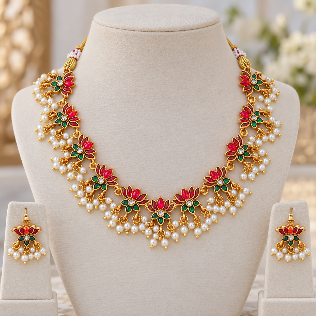 Elegant Lotus Necklace for Weddings and Festive Occasions
