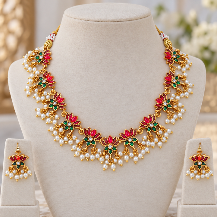 Elegant Lotus Necklace for Weddings and Festive Occasions