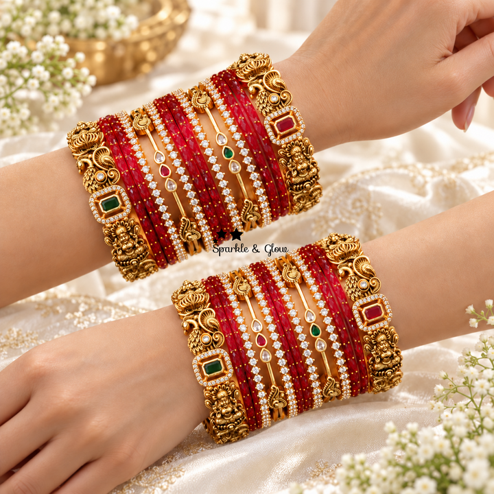 Exquisite Bridal Peacock & Lakshmi Bangles - Elegant & Timeless