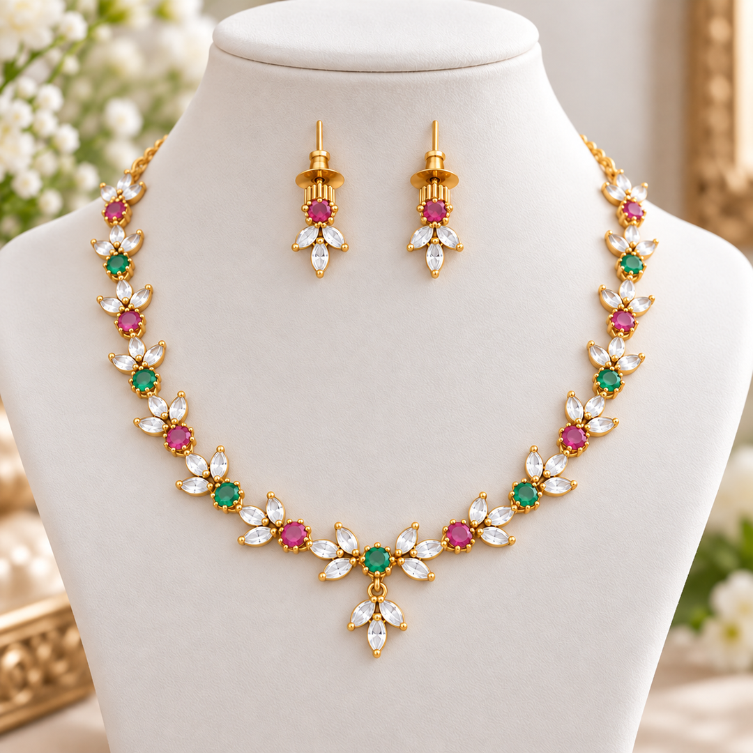 Exquisite Festive Gold Necklace & Earrings Set