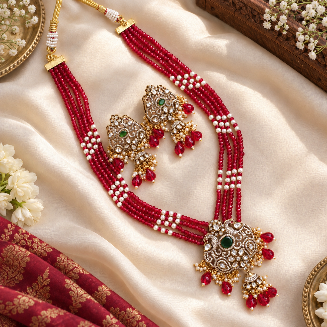 Multi-Layer Victorian AD Haram - Peacock Pendant with Pearls