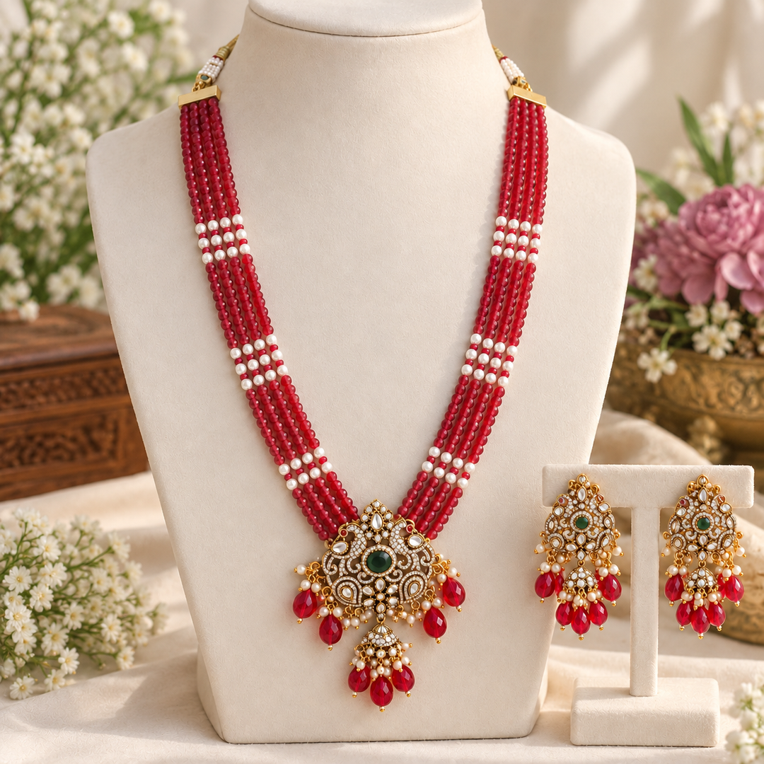 Multi-Layer Victorian AD Haram - Peacock Pendant with Pearls