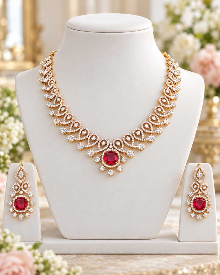 Radiant American Diamond Necklace Set for Weddings