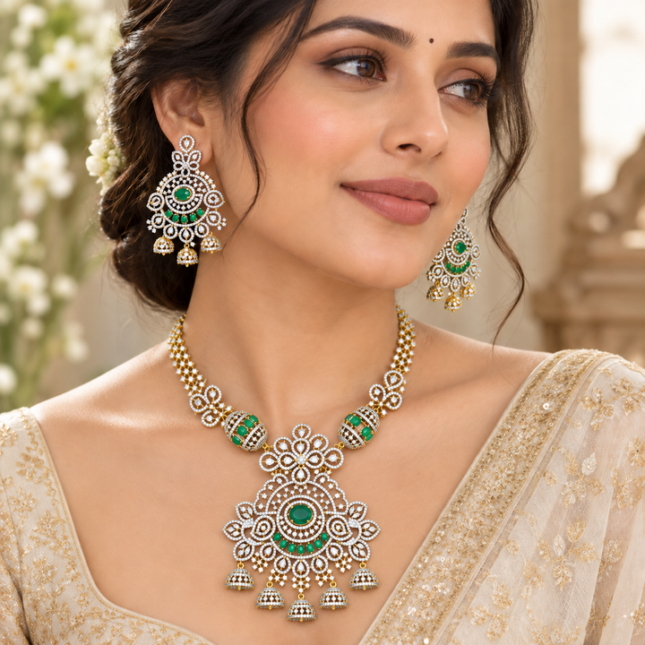 Stunning American Diamond Short Necklace for Weddings