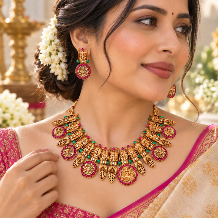 Exquisite Temple Short Necklace Set for Festive Elegance