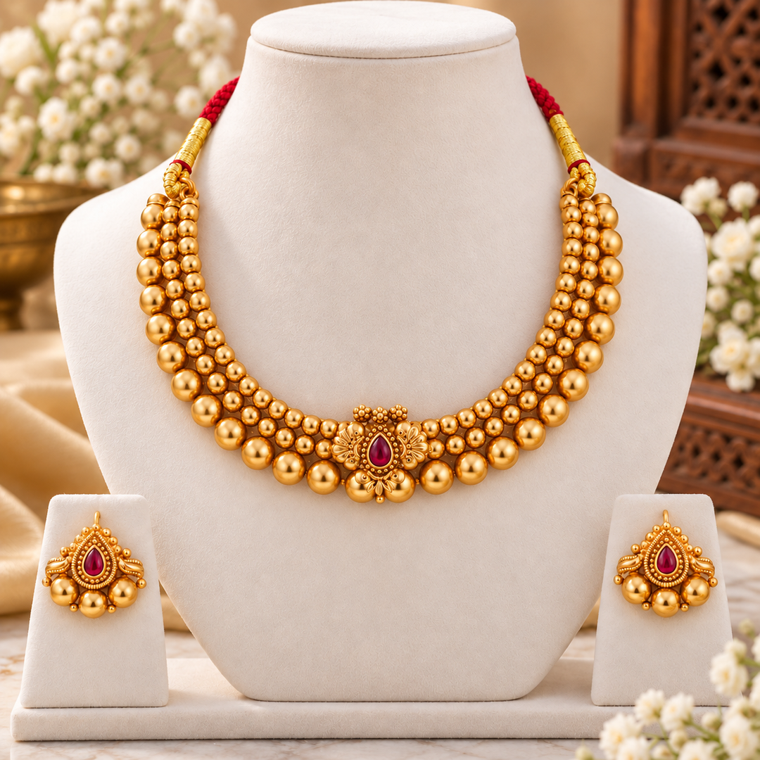 Exquisite Gold Plated Short Necklace Set for Festivals