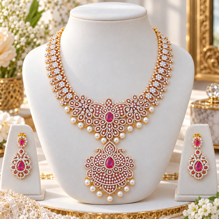 Exquisite Short American Diamond Necklace for Brides
