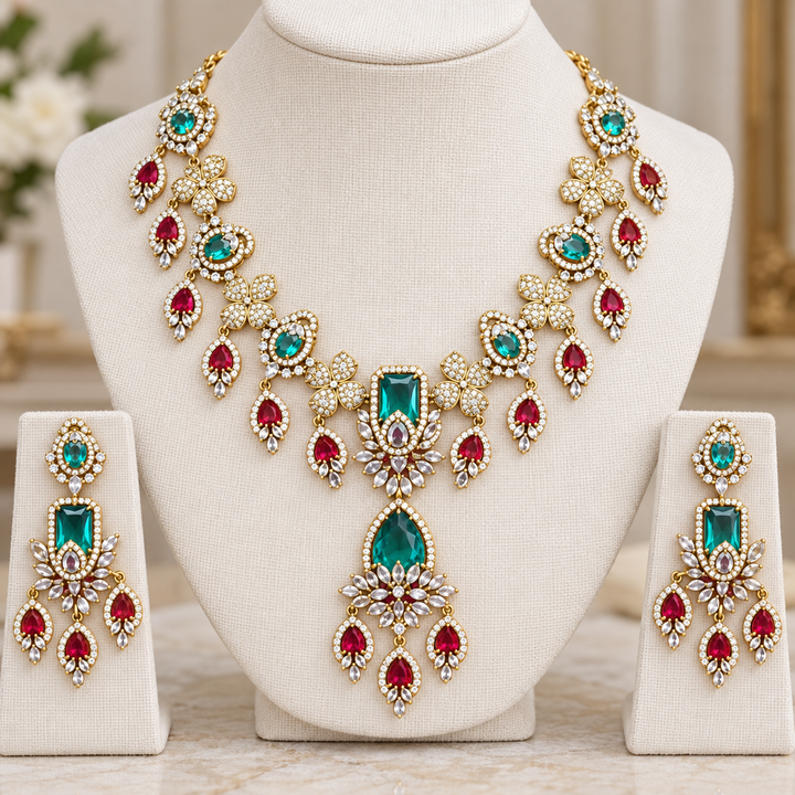 Exquisite Gemstone Short Necklace Set - Sparkle & Glow