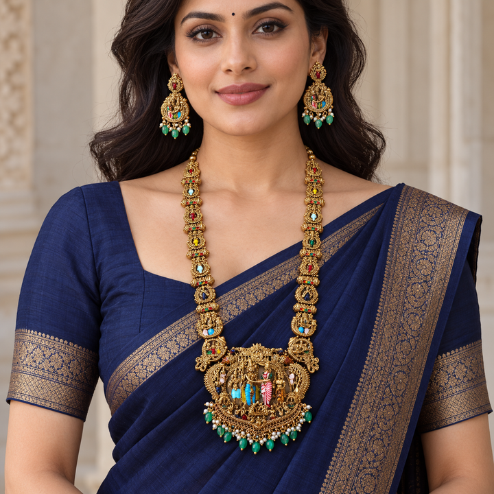 Exquisite Gold-Alike Long Temple Necklace for Weddings