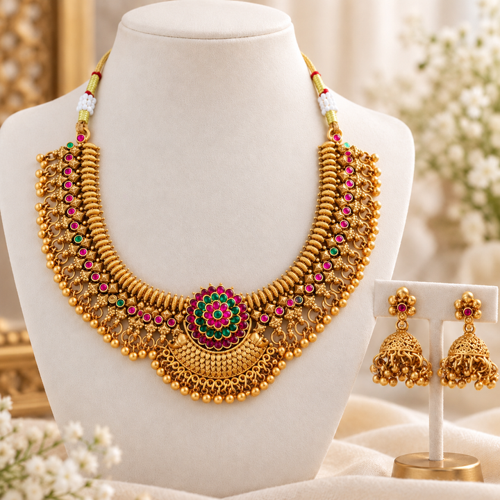 Elegant Gold Short Necklace for Weddings and Festive Celebrations