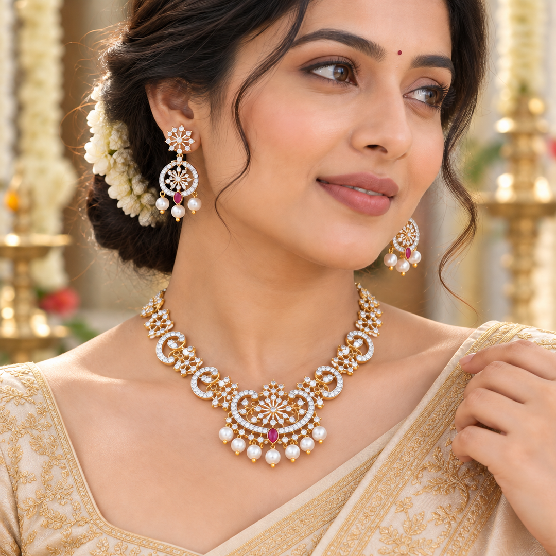 Dazzling American Diamond Necklace Set for Weddings