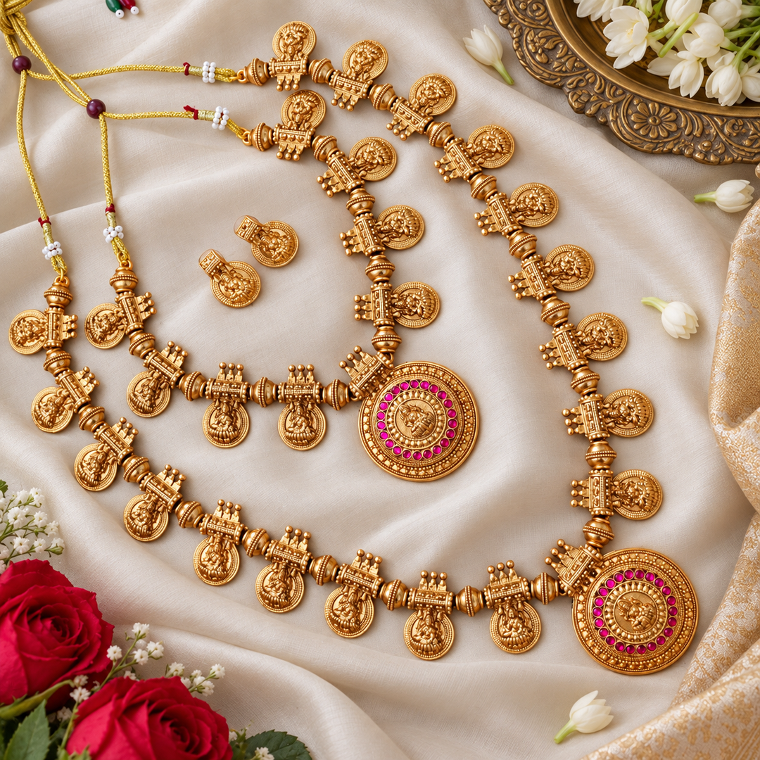 Exquisite Gold Temple Bridal Necklace Set