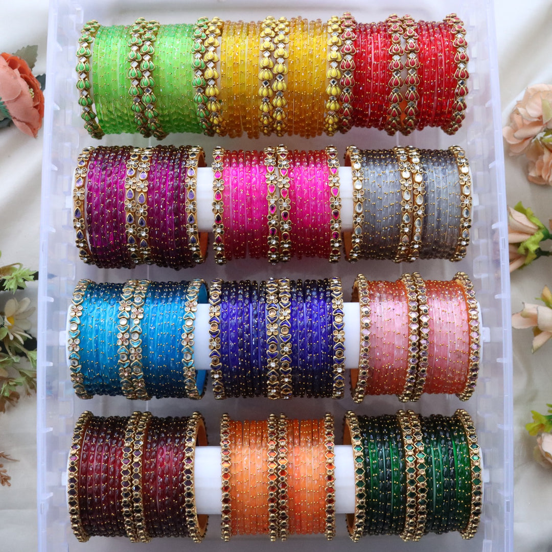 Exquisite Vibrant Glass Bangle Set - Elegant Designs