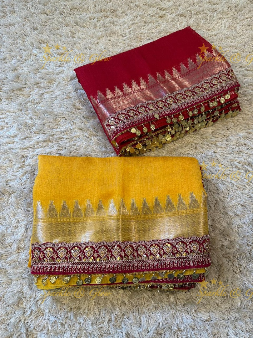 Velvet Border Yellow Ghicha Saree – Premium Elegance