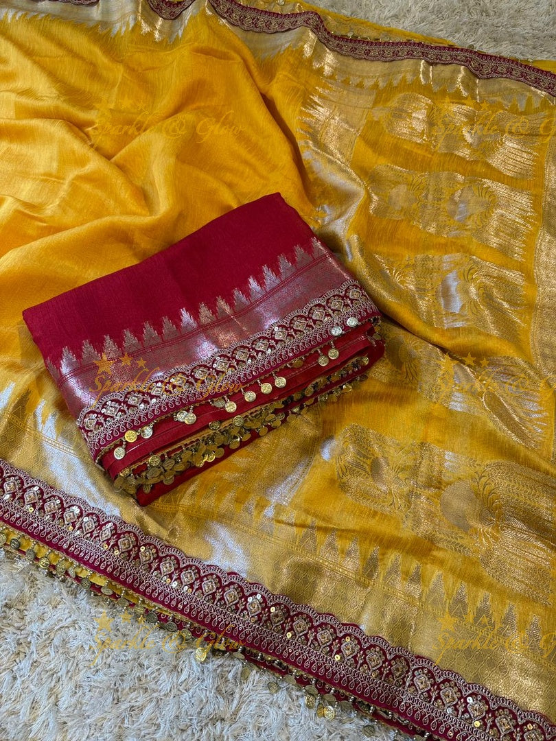 Velvet Border Yellow Ghicha Saree – Premium Elegance