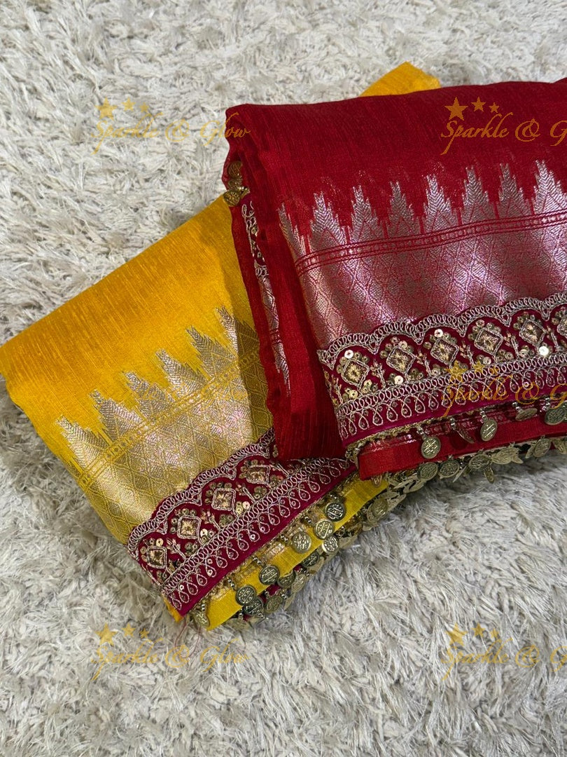 Velvet Border Yellow Ghicha Saree – Premium Elegance