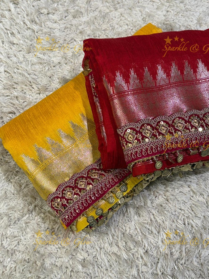 Velvet Border Yellow Ghicha Saree – Premium Elegance