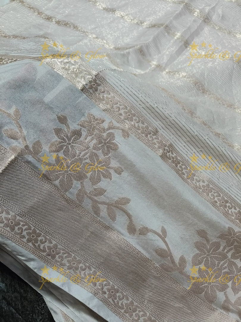 Elegant Banarasi Saree with Floral Weave in Tissue Organza