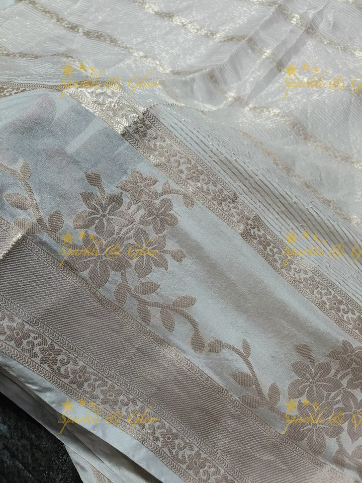 Elegant Banarasi Saree with Floral Weave in Tissue Organza