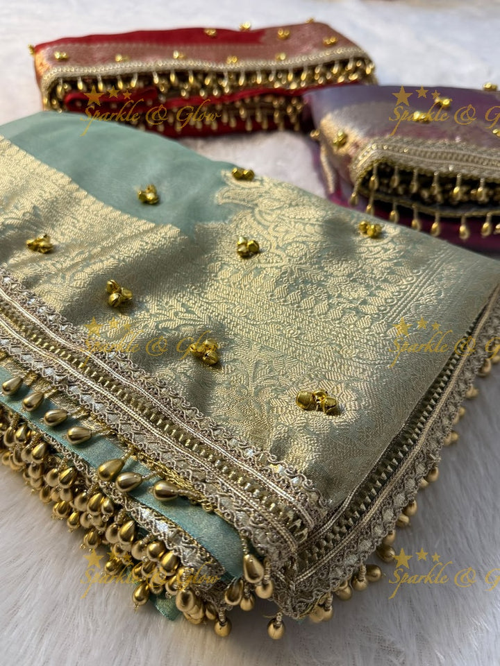 Exquisite Red Banarasi Saree with Ghungroo Edge