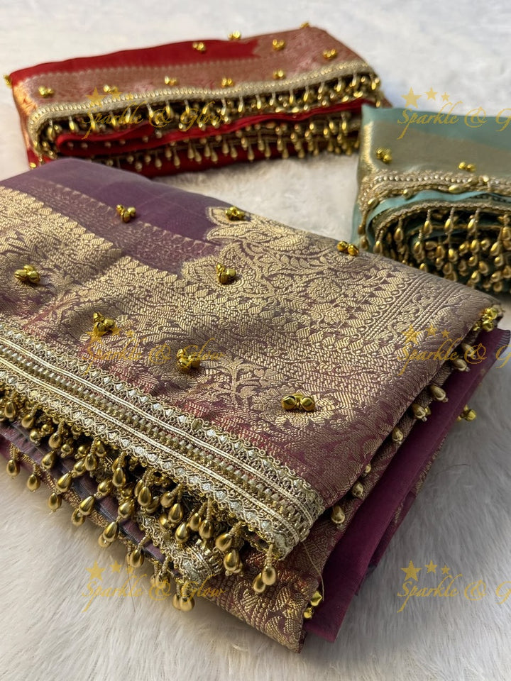 Exquisite Red Banarasi Saree with Ghungroo Edge