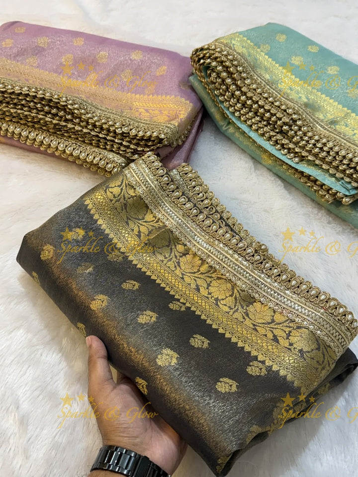 Exquisite Tissue Katan Saree with Gold Zari Design