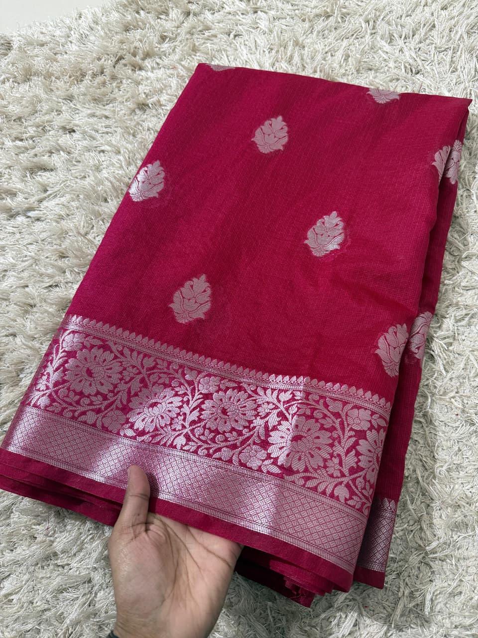 Semi Katan Banarasi Saree with Weaving Buties