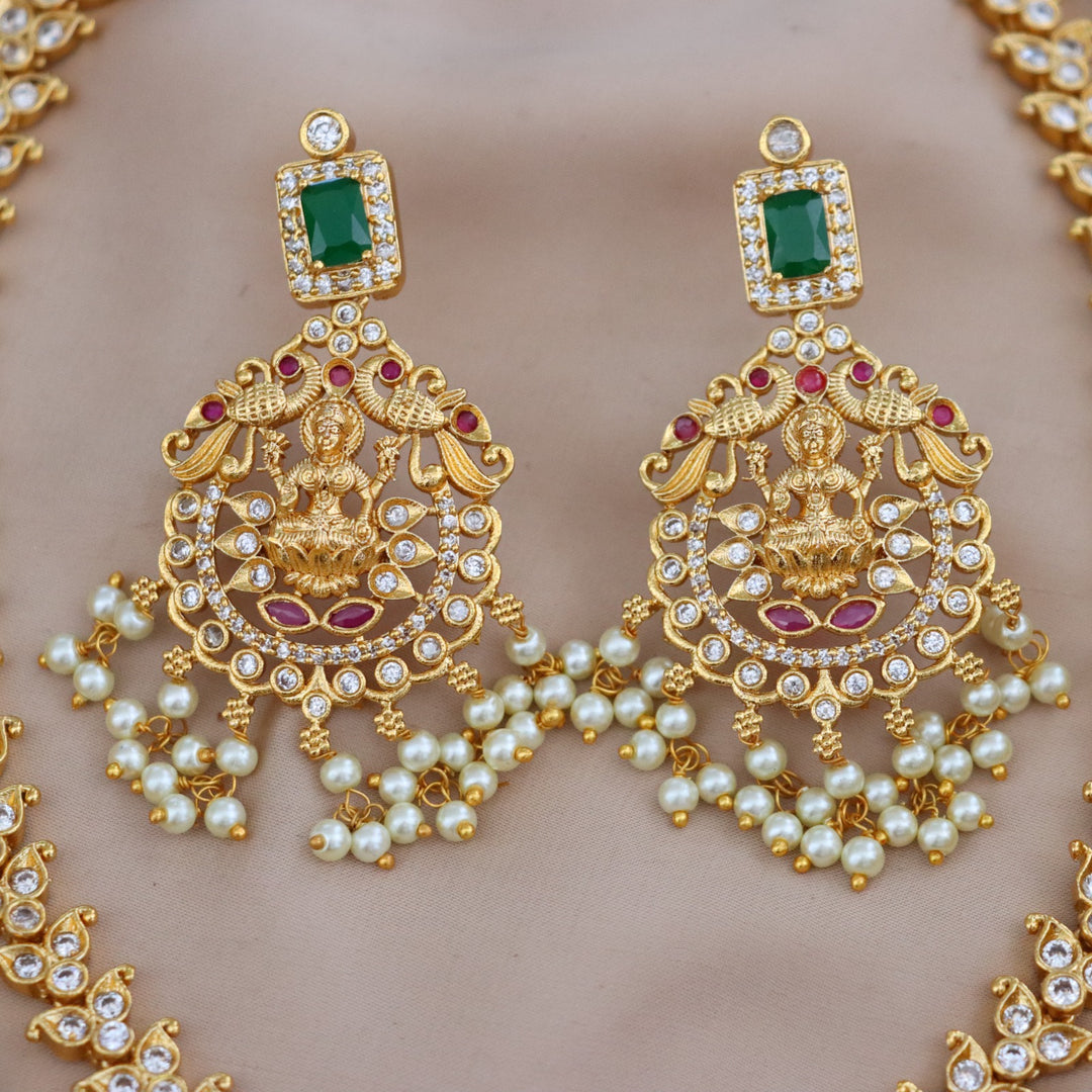 Layered Matte CZ Lakshmi Haram Necklace