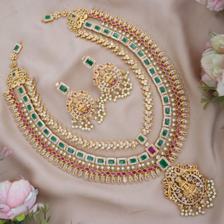 Layered Matte CZ Lakshmi Haram Necklace