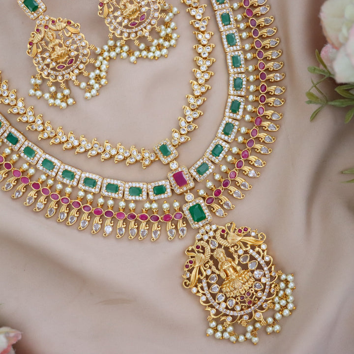 Layered Matte CZ Lakshmi Haram Necklace