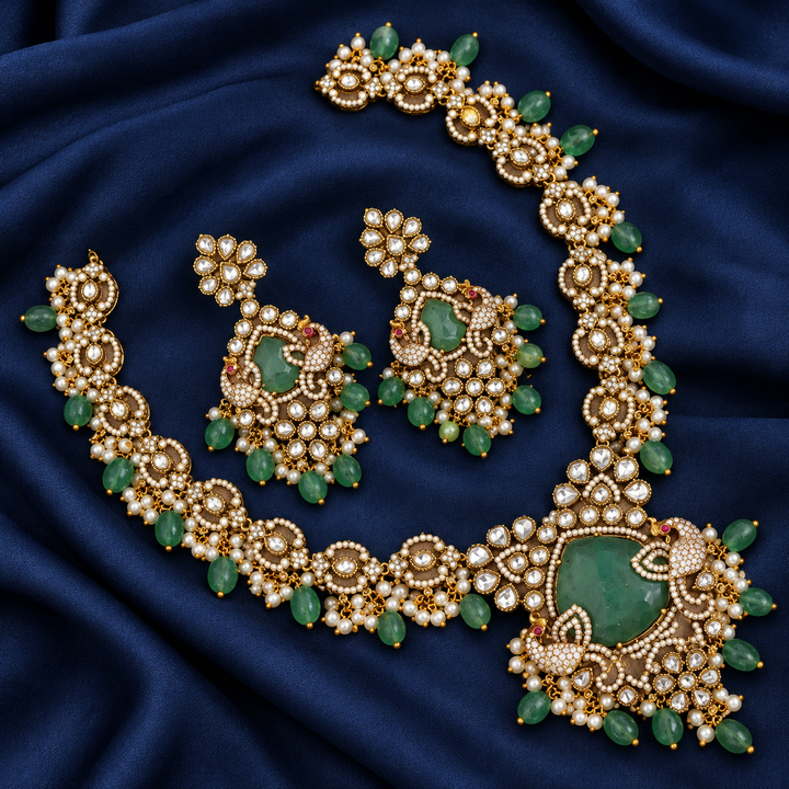 Victorian Floral Kundan Necklace Set - Timeless Elegance