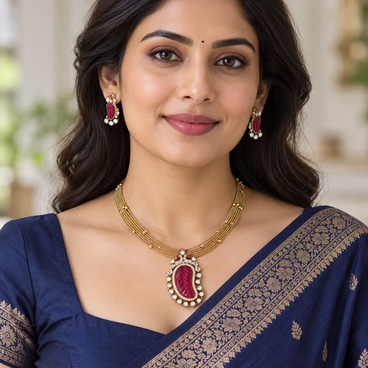 Mango Peacock Necklace - Elegant Festive Jewellery