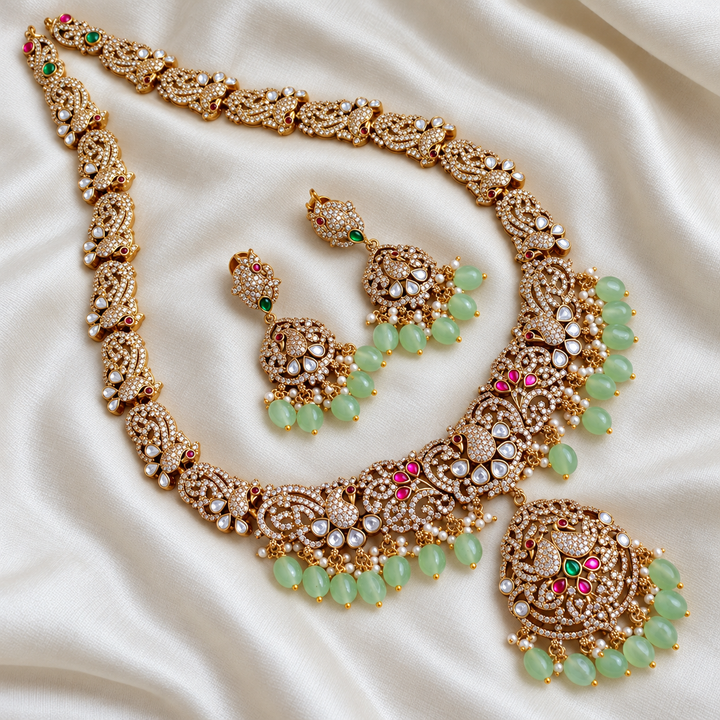 Victorian AD Long Necklace with Purple Beads – Peacock Design