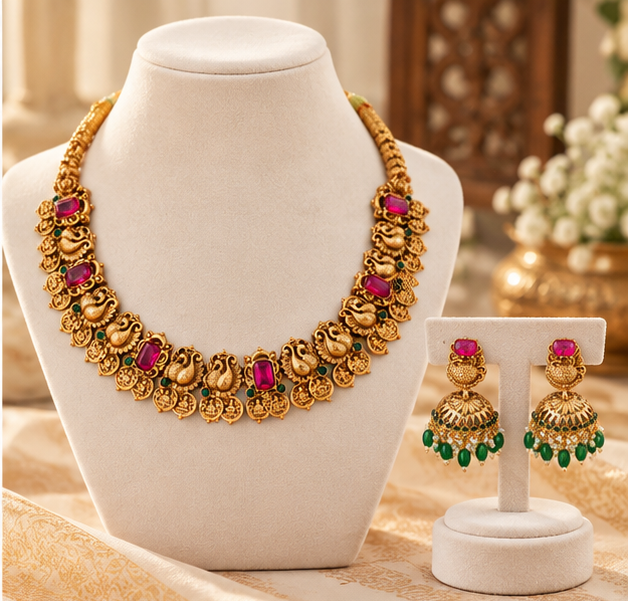 Elegant Gold Plated Temple Necklace for Weddings