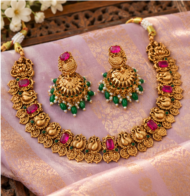 Elegant Gold Plated Temple Necklace for Weddings