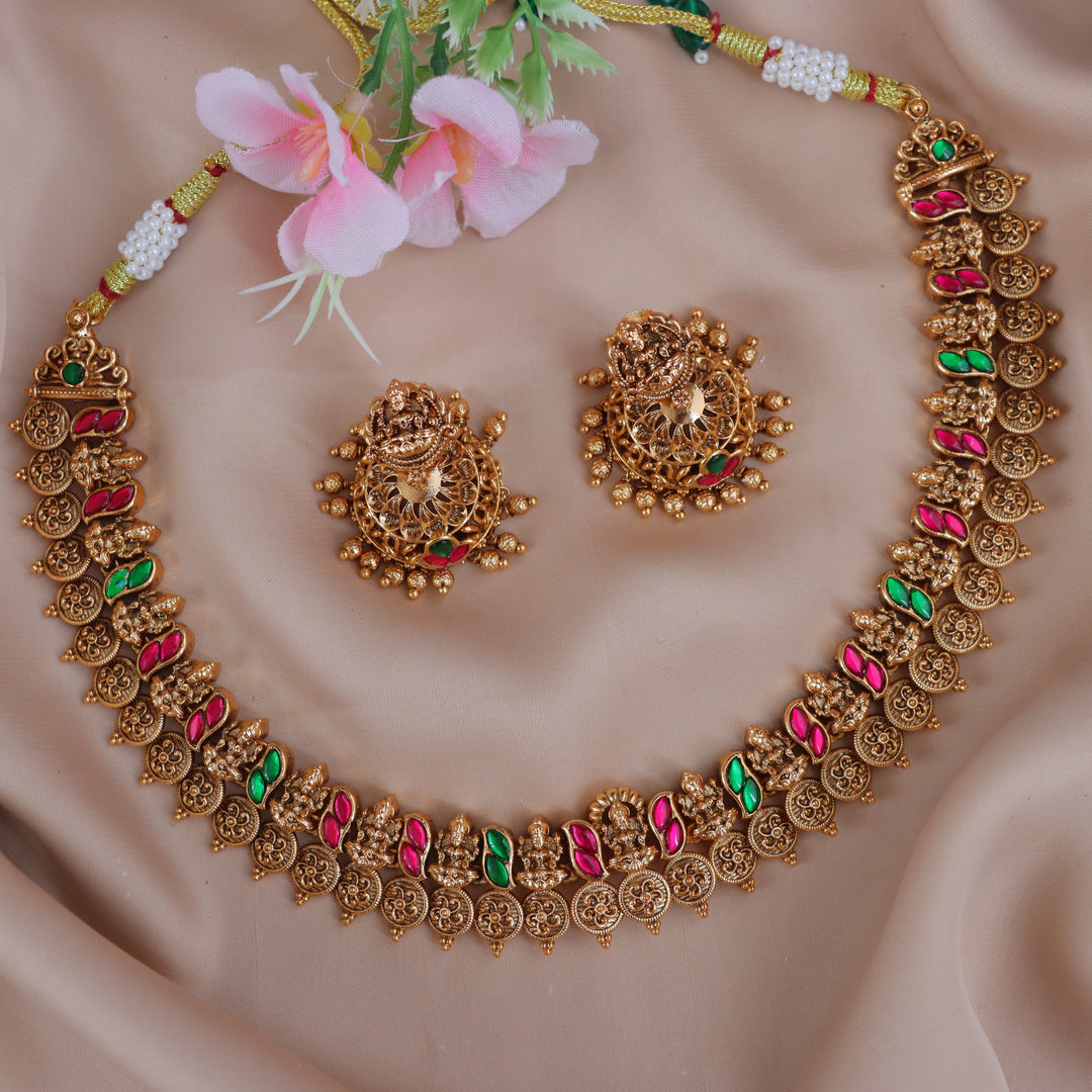 Lakshmi Coin Jadau Short Kundan Necklace
