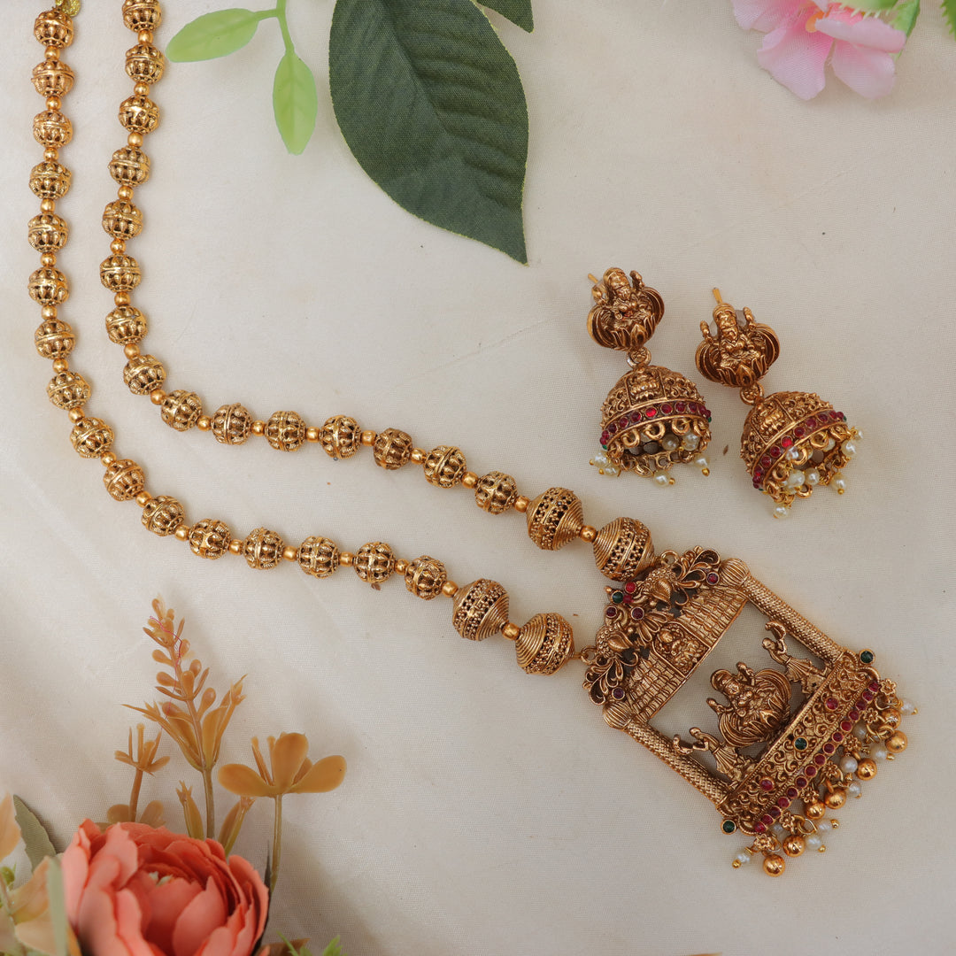 Ram Darbar Antique Gold Necklace & Jhumka Set